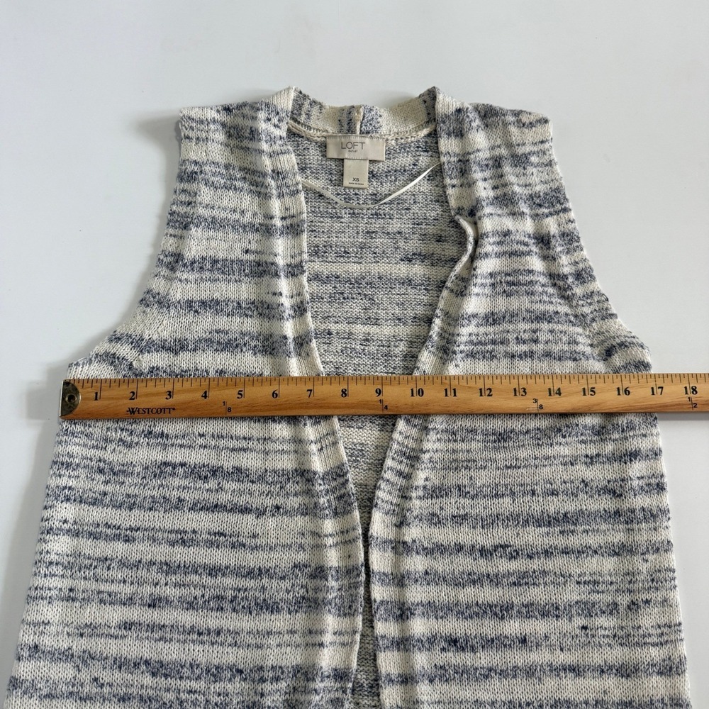 Loft Outlet XS Blue Ivory Striped Open Front Longline Sweater Cardigan Sz XS - Picture 4 of 9